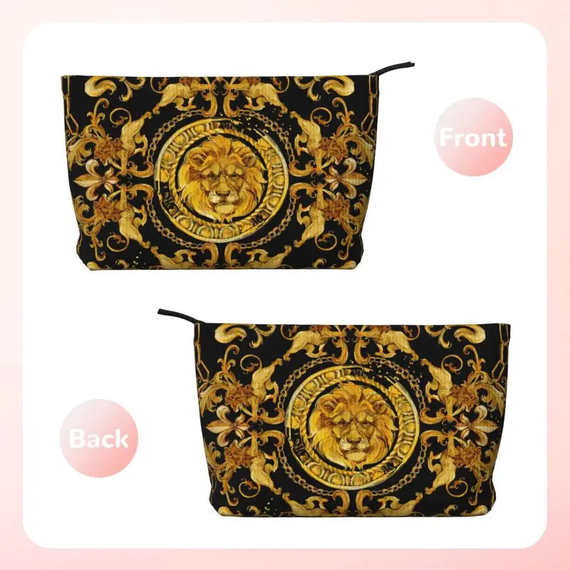 Golden Lion Baroque Print Cosmetic Bag